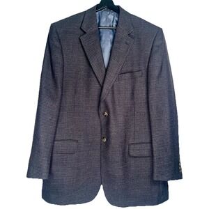 Meeting Street Two Button Houndstooth Sport Coat Blazer Gray Brown 46L Lambswool
